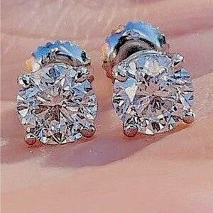 14k White Gold 8Ct Round Cut VVS1/D Lab Created BIG Stud Earrings Screw Backs